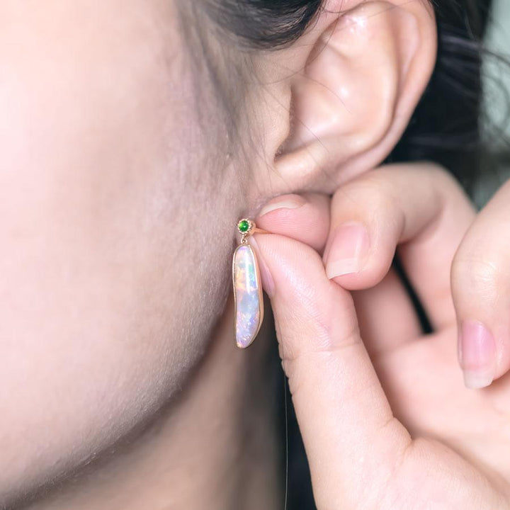 Australian Solid Opal Tsavorite Drop Earrings