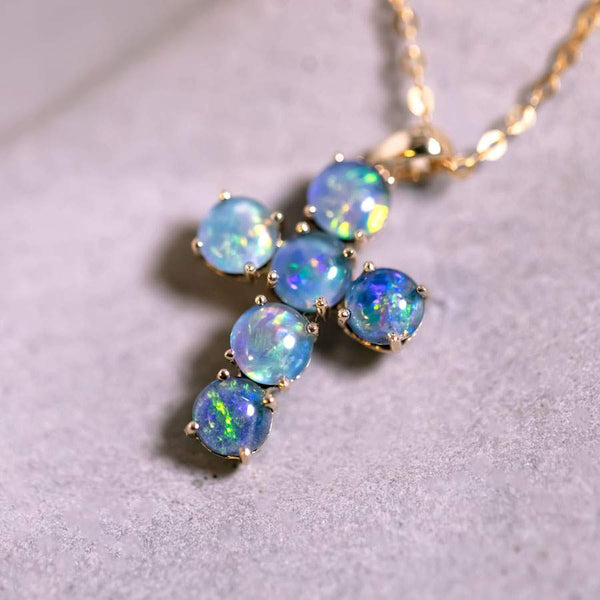 Australian Triplet Opal Cross Necklace