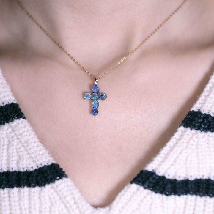 Australian Triplet Opal Cross Necklace