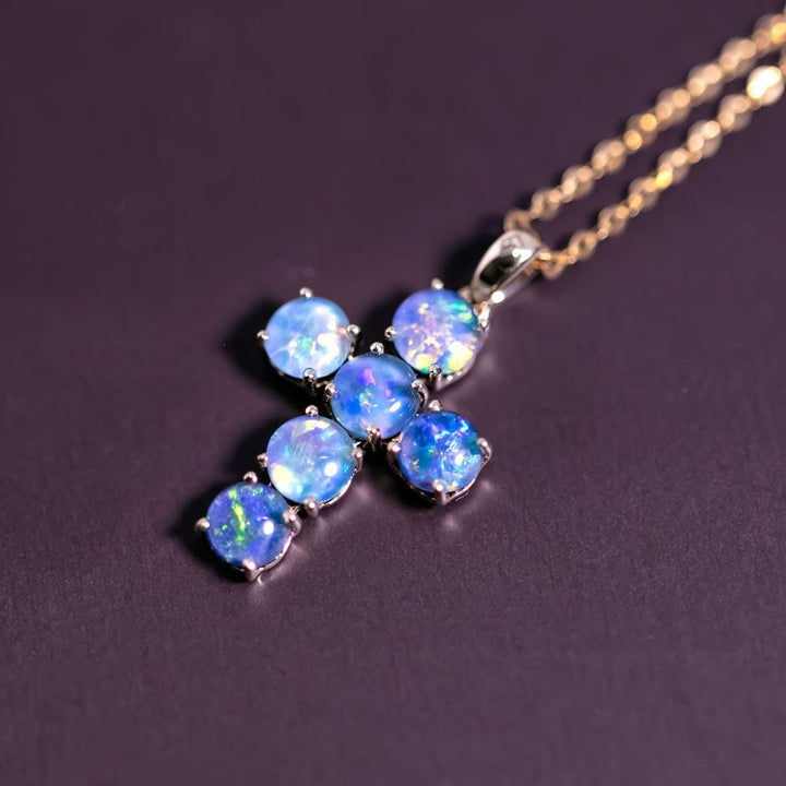 Australian Triplet Opal Cross Necklace