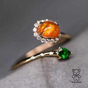 Fire Opal Tsavorite Engagement Ring