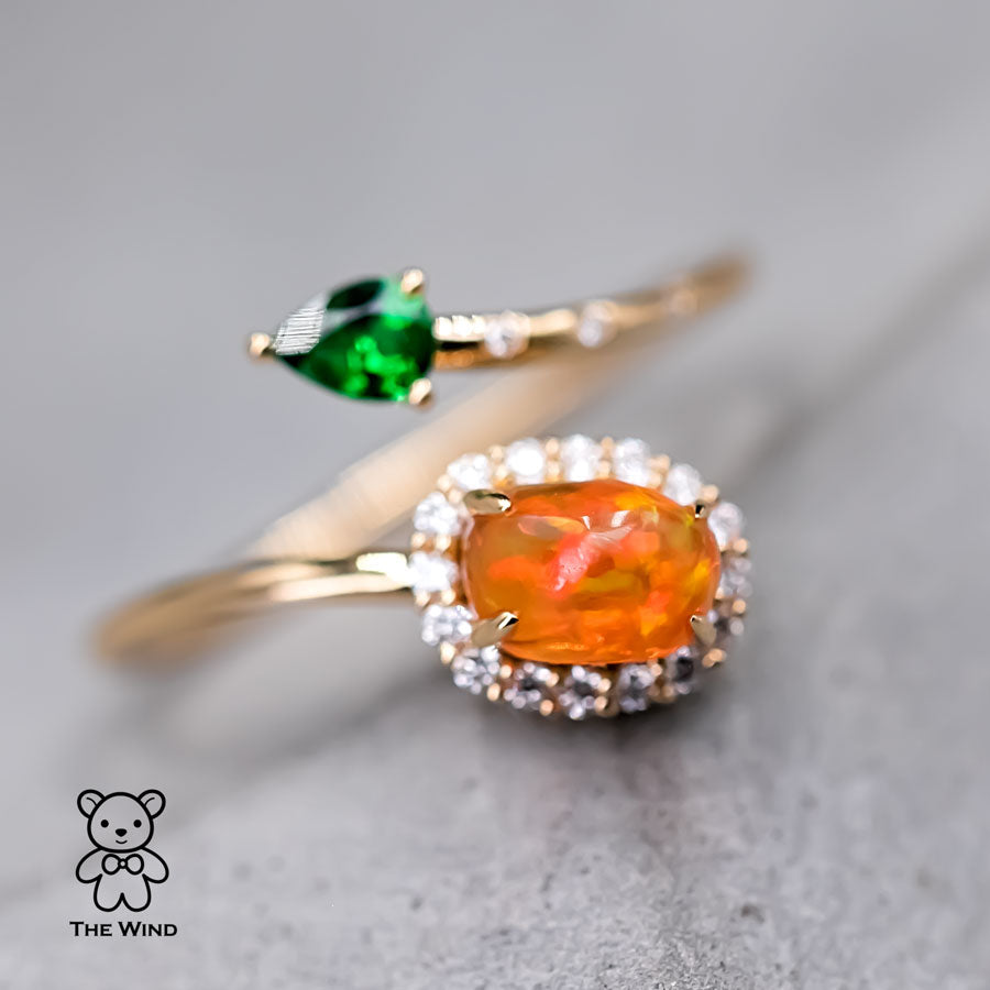 Fire Opal Tsavorite Engagement Ring