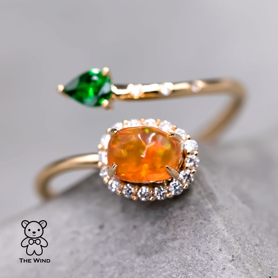 Fire Opal Tsavorite Engagement Ring