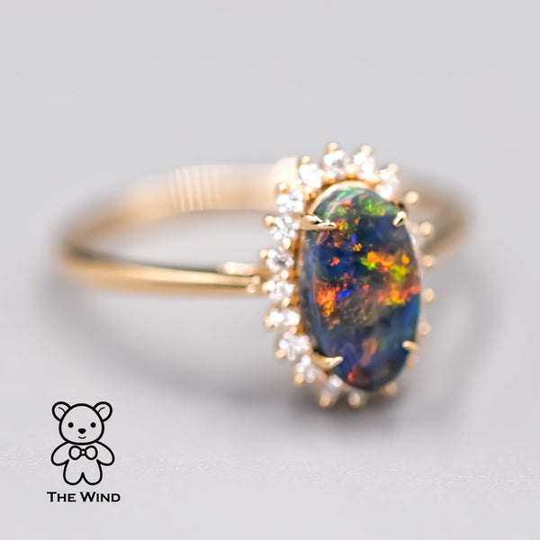 Beautiful Australian Black Opal Diamond Halo Engagement Ring-1