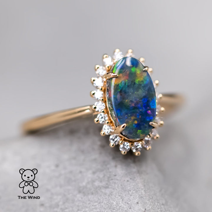 Beautiful Australian Black Opal Diamond Halo Engagement Ring-2