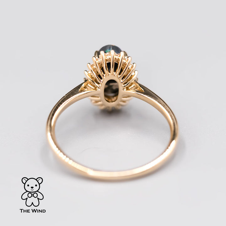 Beautiful Australian Black Opal Diamond Halo Engagement Ring-3