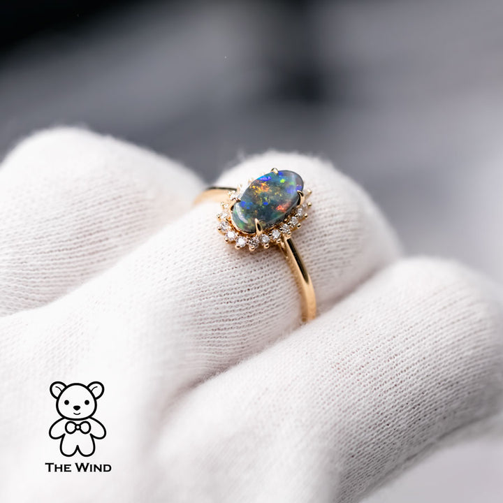 Beautiful Australian Black Opal Diamond Halo Engagement Ring-5