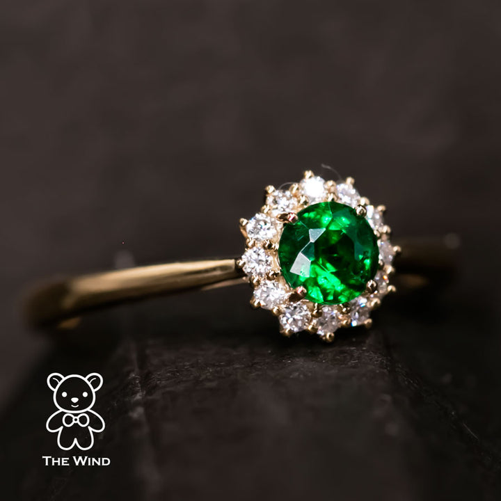 Beautiful Fire Emerald Halo Diamond Engagement Wedding Ring-1