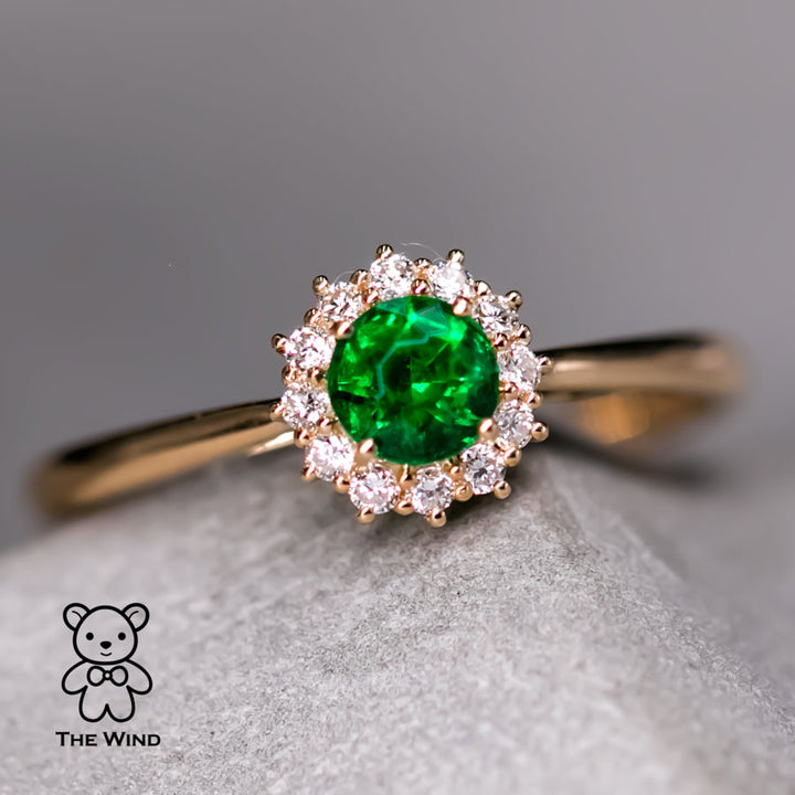 Beautiful Fire Emerald Halo Diamond Engagement Wedding Ring-2