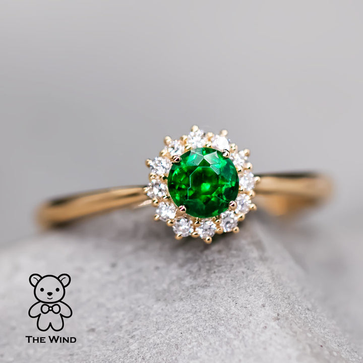 Beautiful Fire Emerald Halo Diamond Engagement Wedding Ring-3