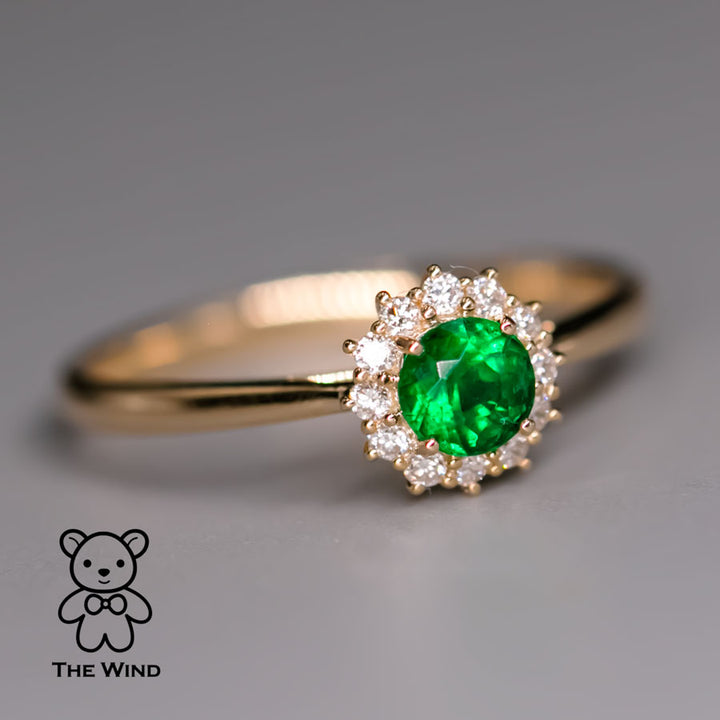 Beautiful Fire Emerald Halo Diamond Engagement Wedding Ring-4