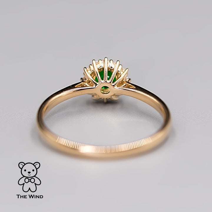 Beautiful Fire Emerald Halo Diamond Engagement Wedding Ring-5