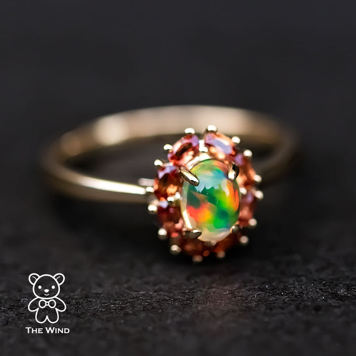Beautiful Play of Color Fire Opal Orange Sapphire Engagement Ring-2