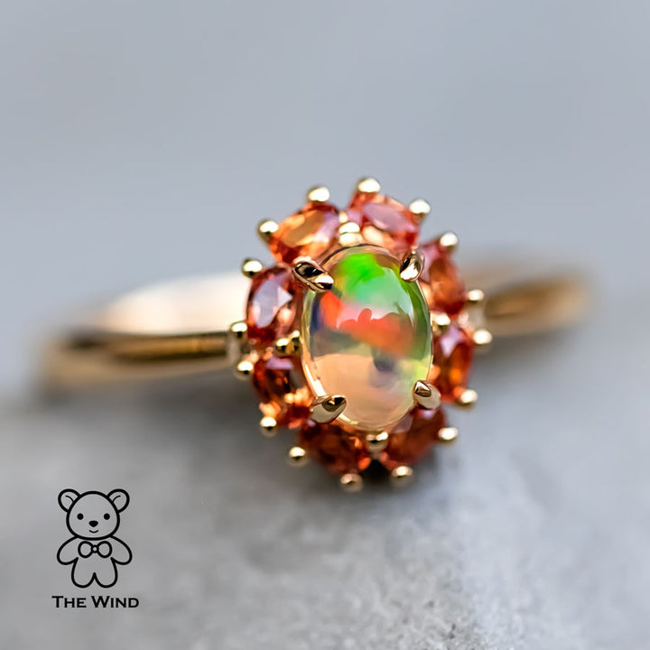 Beautiful Play of Color Fire Opal Orange Sapphire Engagement Ring-3