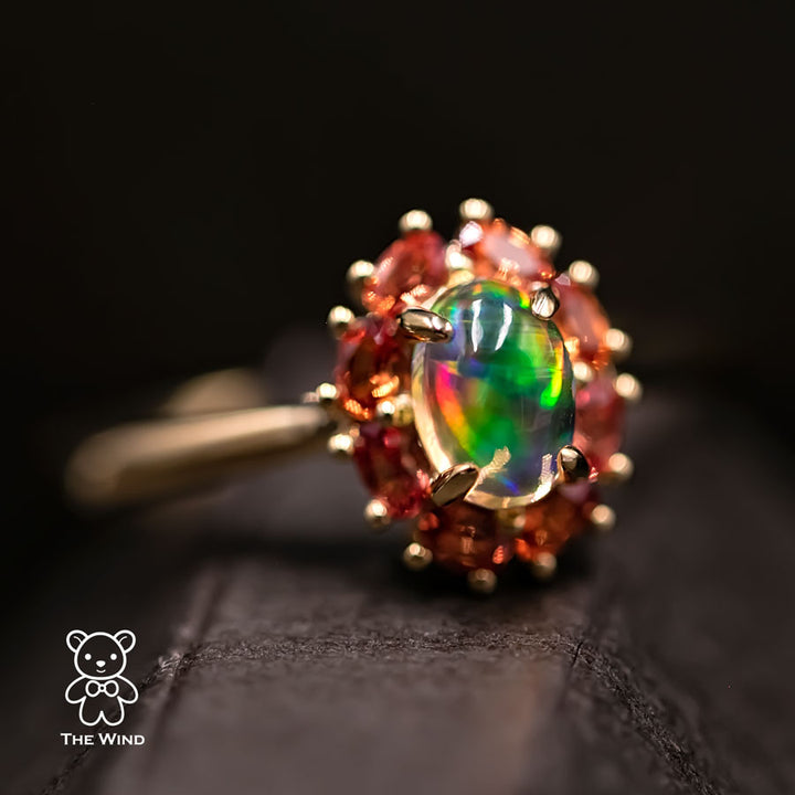 Beautiful Play of Color Fire Opal Orange Sapphire Engagement Ring-4