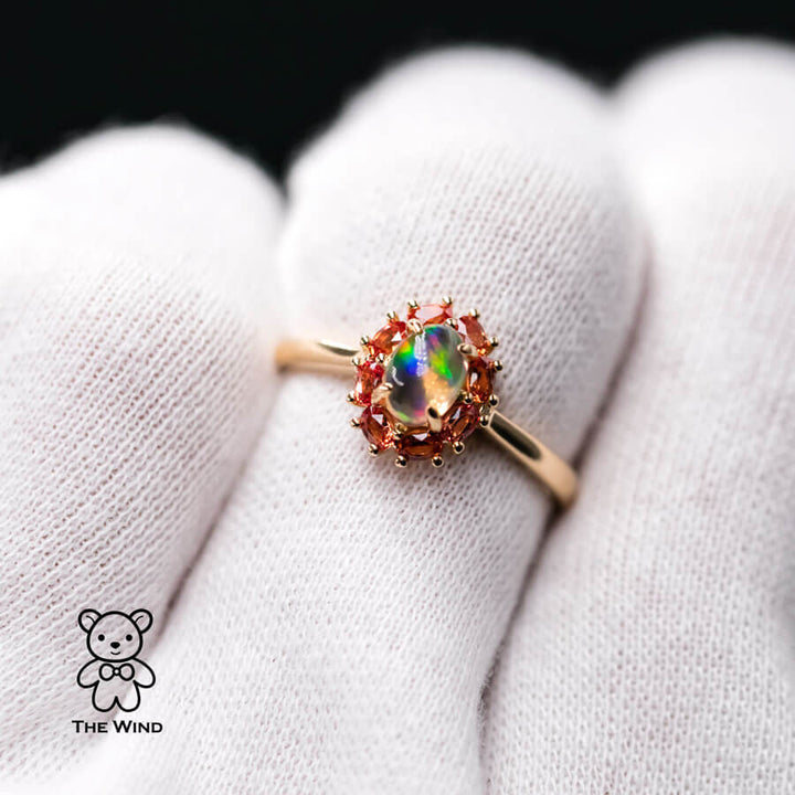 Beautiful Play of Color Fire Opal Orange Sapphire Engagement Ring-6