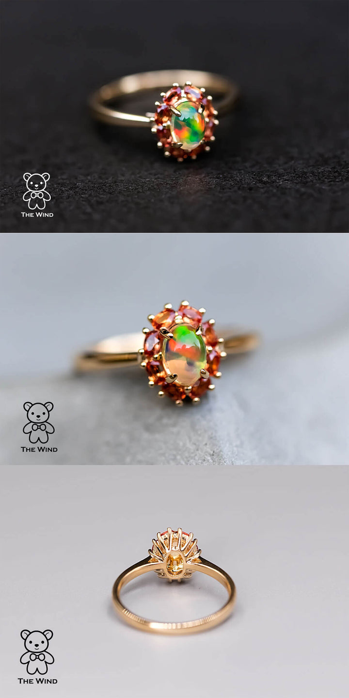 Beautiful Play of Color Fire Opal Orange Sapphire Engagement Ring-7