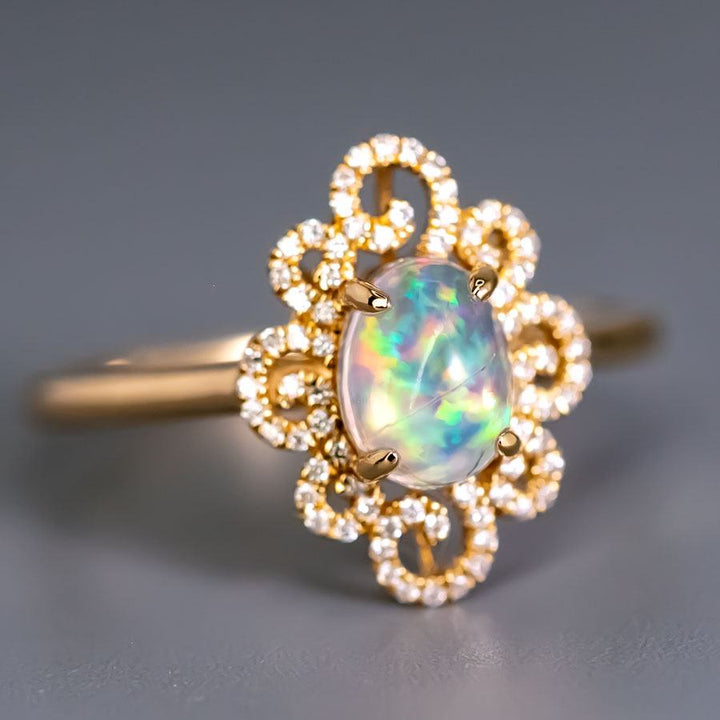 Beauty of Swirls - Fire Opal Diamond Engagement Ring