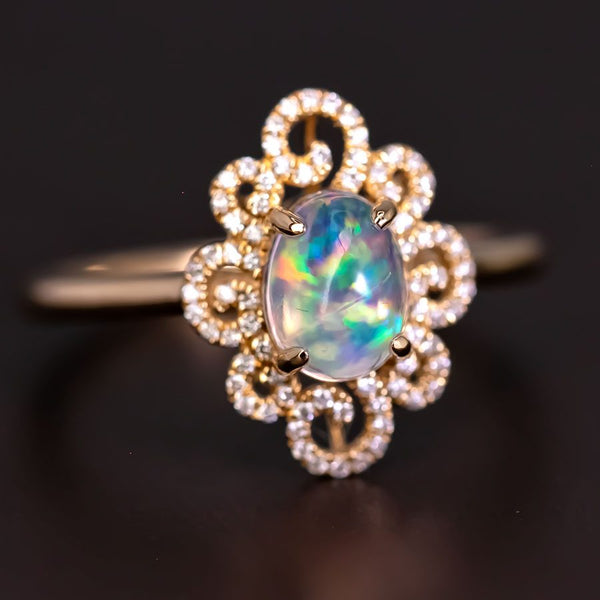 Beauty of Swirls - Fire Opal Diamond Engagement Ring