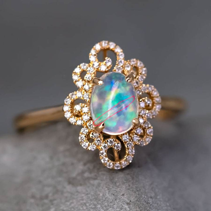 Beauty of Swirls - Fire Opal Diamond Engagement Ring