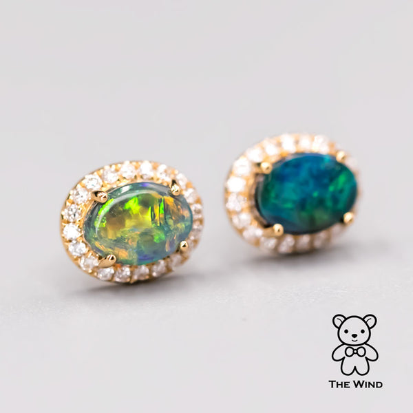 Deep Blue Black Opal Diamond Stud Earrings-1