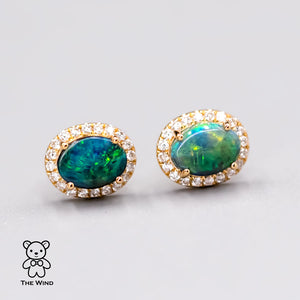 Deep Blue Black Opal Diamond Stud Earrings
