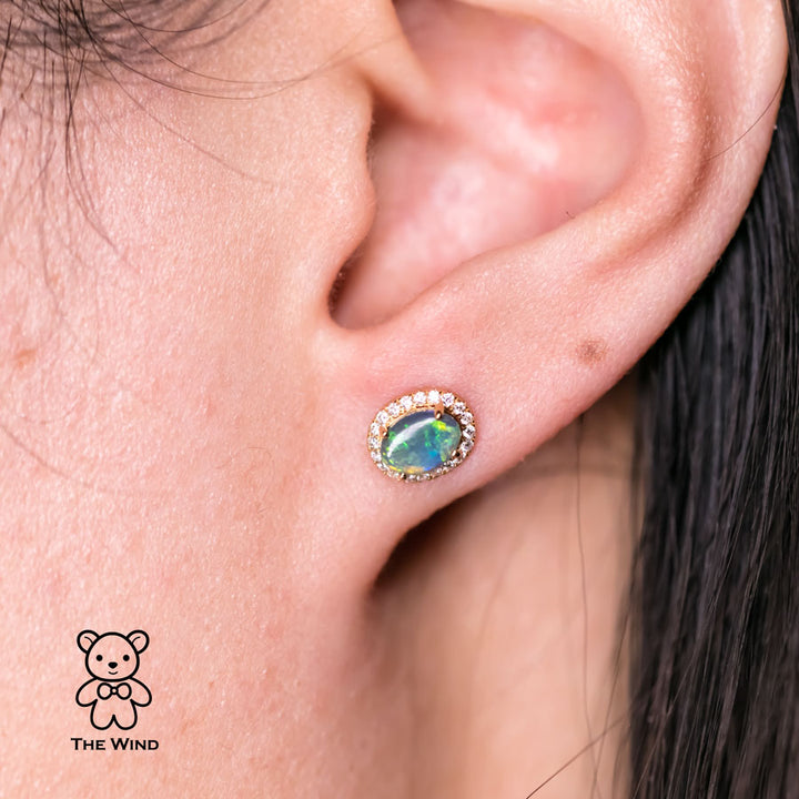 Deep Blue Black Opal Diamond Stud Earrings-4