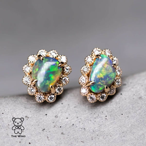Black Opal Halo Diamond Earrings-1