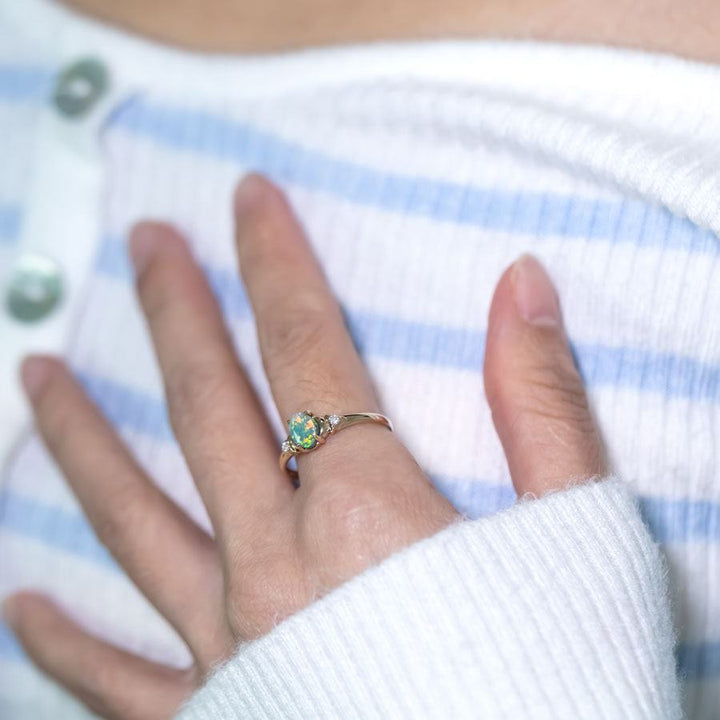 Black Opal Diamond Engagement Wedding Ring