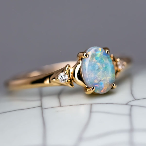 Black Opal Diamond Engagement Wedding Ring