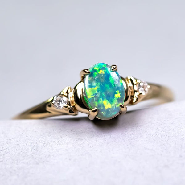 Black Opal Diamond Engagement Wedding Ring