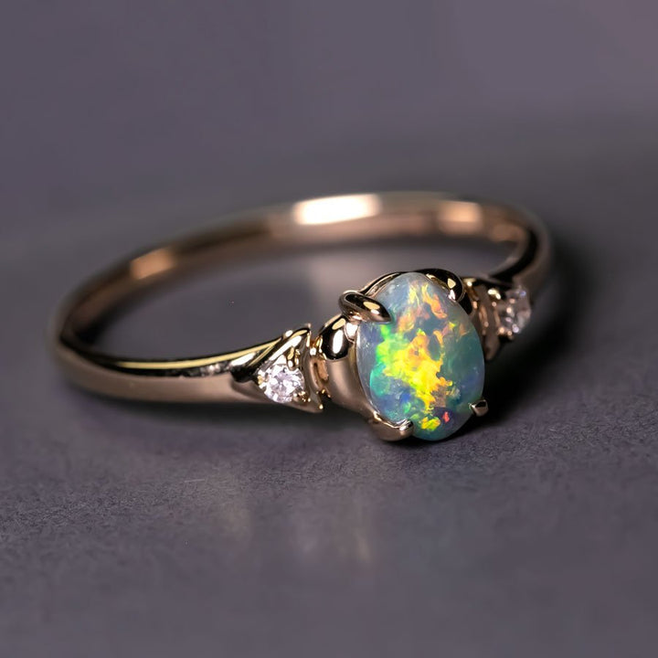 Black Opal Diamond Engagement Wedding Ring