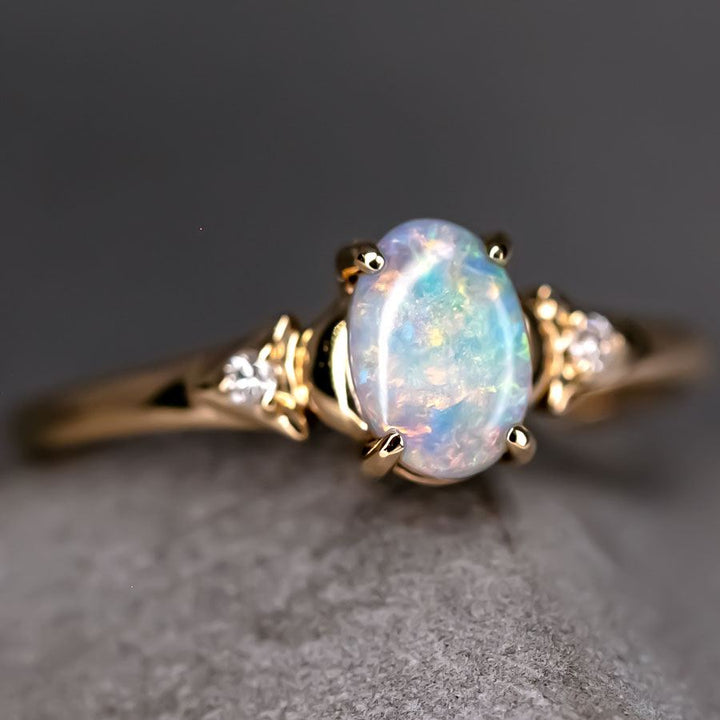 Black Opal Diamond Engagement Wedding Ring