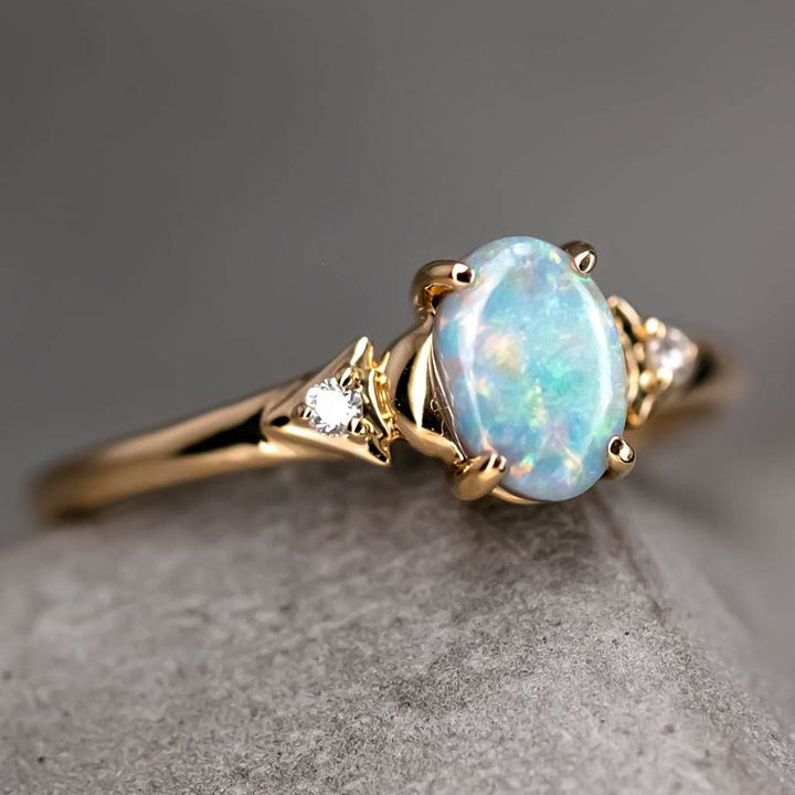 Black Opal Diamond Engagement Wedding Ring
