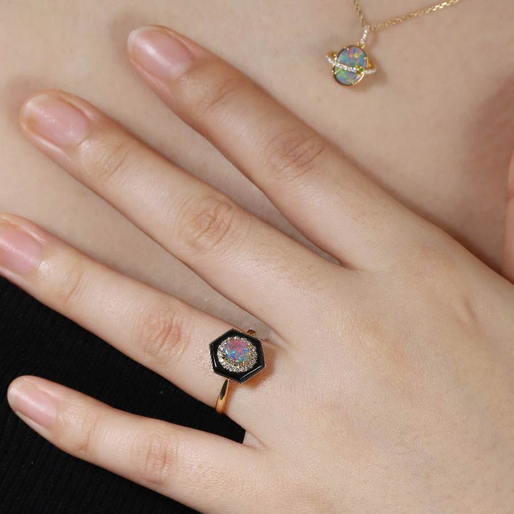Black Opal Halo Diamond Engagement Ring