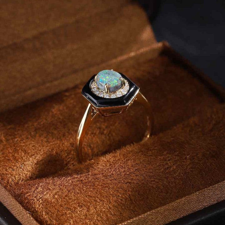 Black Opal Halo Diamond Engagement Ring