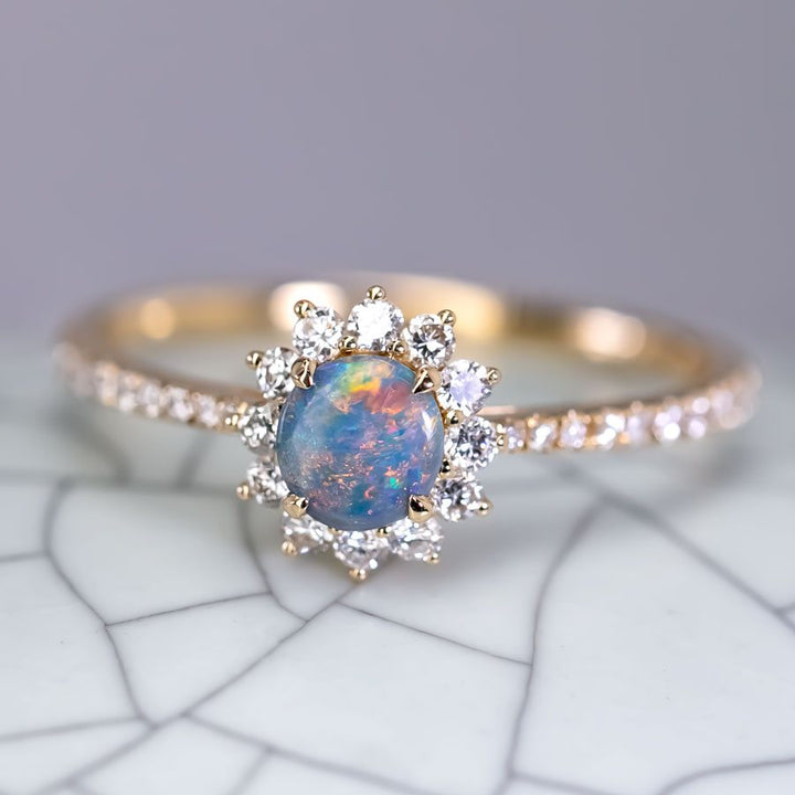 Black Opal Halo Diamond Engagement Ring