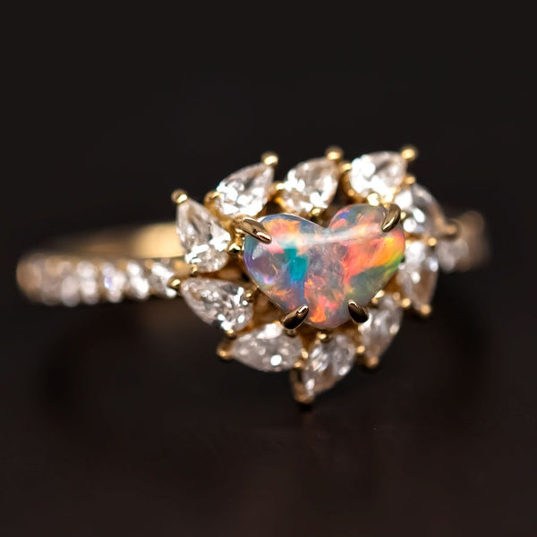 Black Opal Pear Diamond Engagement Ring