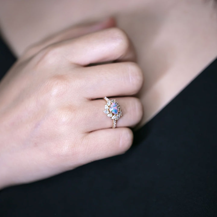 Black Opal Pear Diamond Engagement Ring