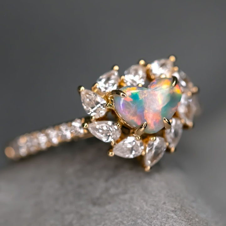 Black Opal Pear Diamond Engagement Ring