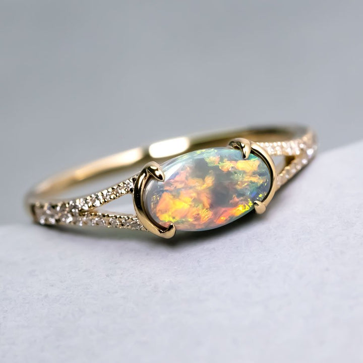 Black Opal Split Shank Engagement Ring