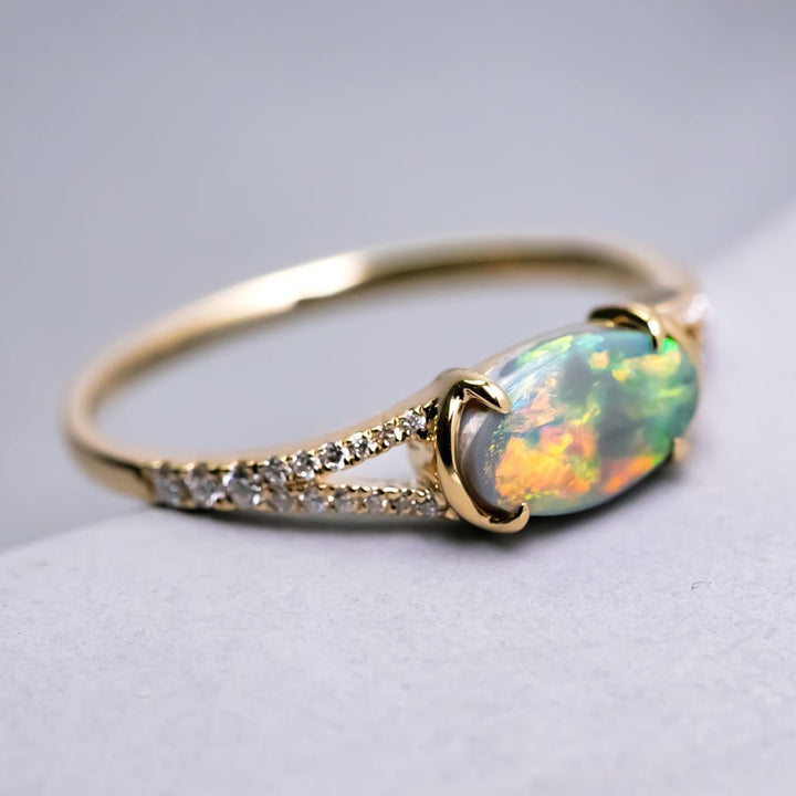 Black Opal Split Shank Engagement Ring
