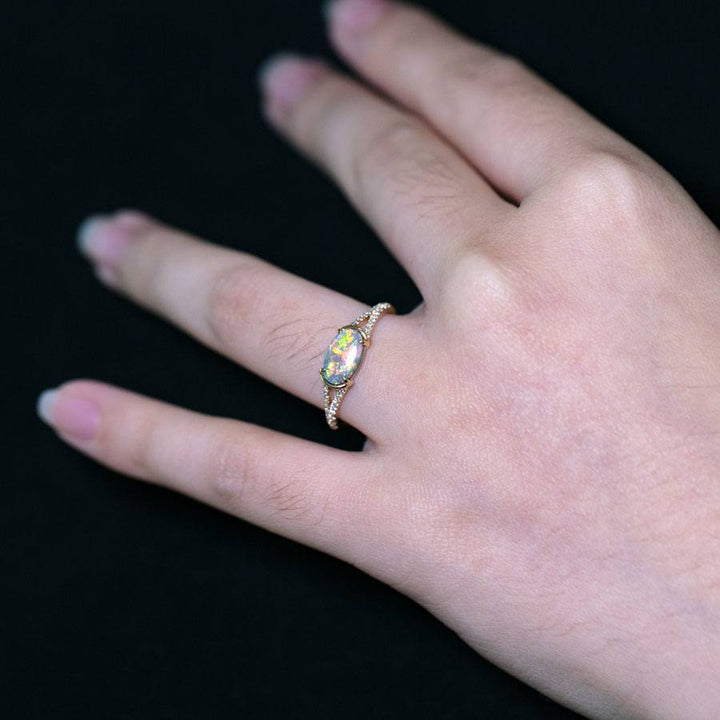 Black Opal Split Shank Engagement Ring