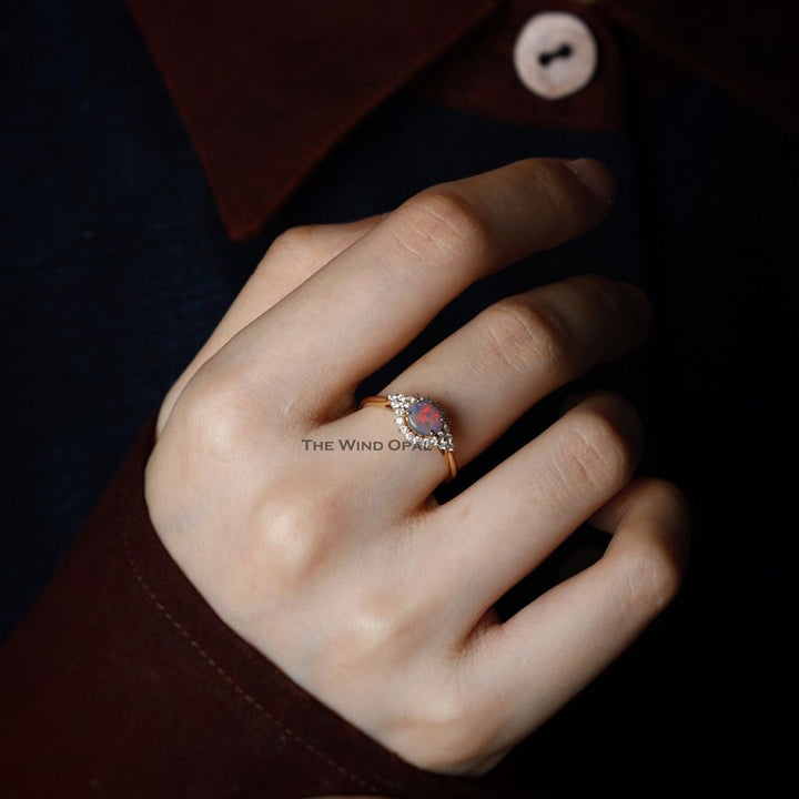 Black Opal and Diamond Halo Engagement Ring