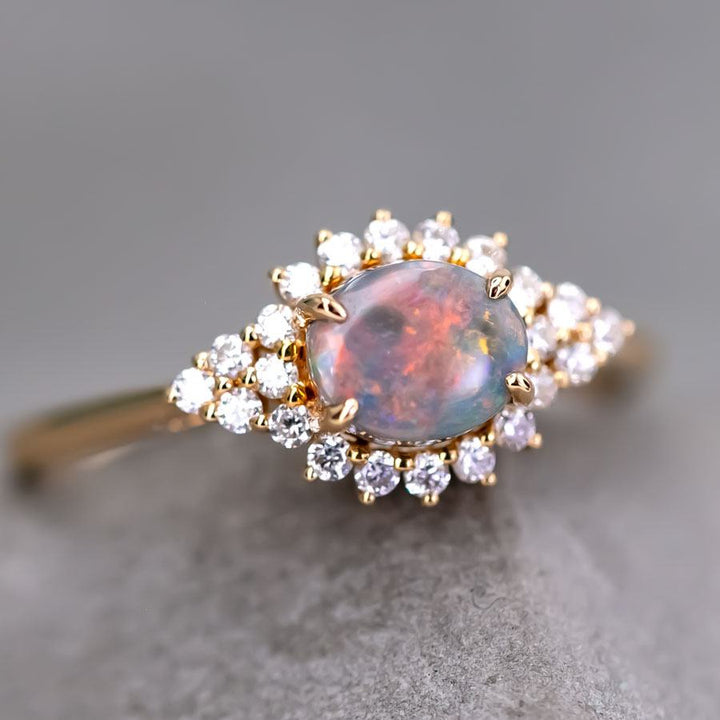 Black Opal and Diamond Halo Engagement Ring