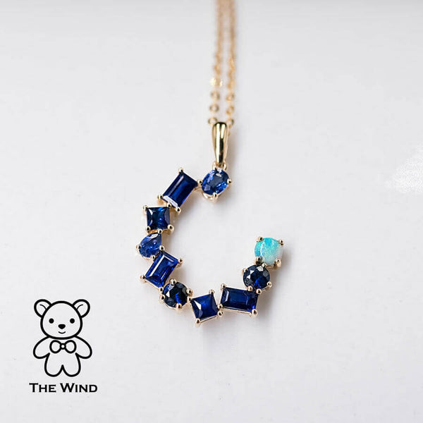 Blue Sapphire & Australian Solid Opal Pendant Necklace-1