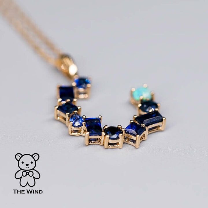 Blue Sapphire & Australian Solid Opal Pendant Necklace-2