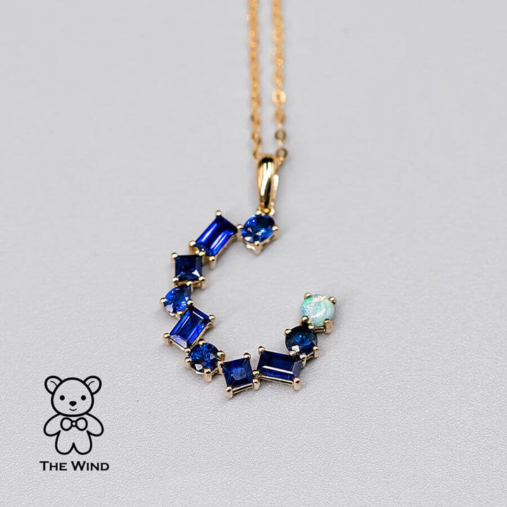 Blue Sapphire & Australian Solid Opal Pendant Necklace-3