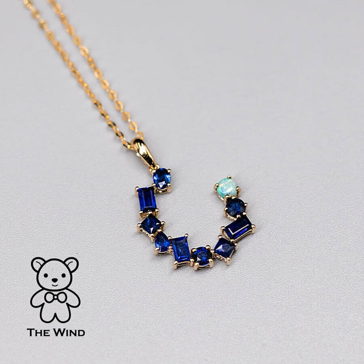 Blue Sapphire & Australian Solid Opal Pendant Necklace-5