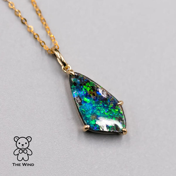 Diamond Shaped Boulder Opal Pendant Necklace-1